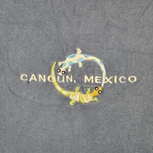 Vintage Caribbean Side Shirt Mens Large Blue Cancun Mexico Lizard Embroidered
